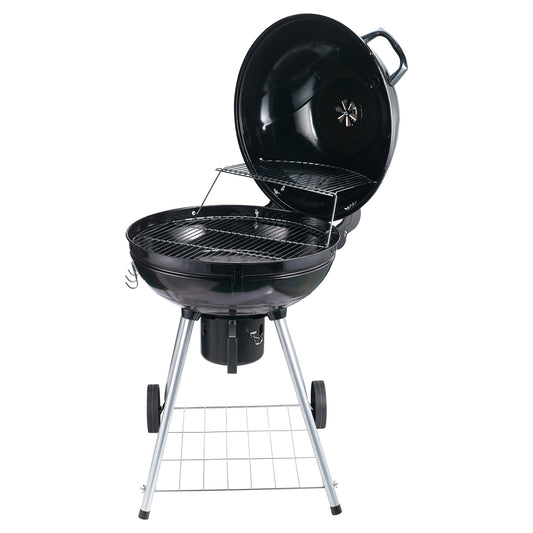 Outsunny Portable Kettle Charcoal Grill W/Wheels, 57Lx63Wx94H cm-Black/Silver