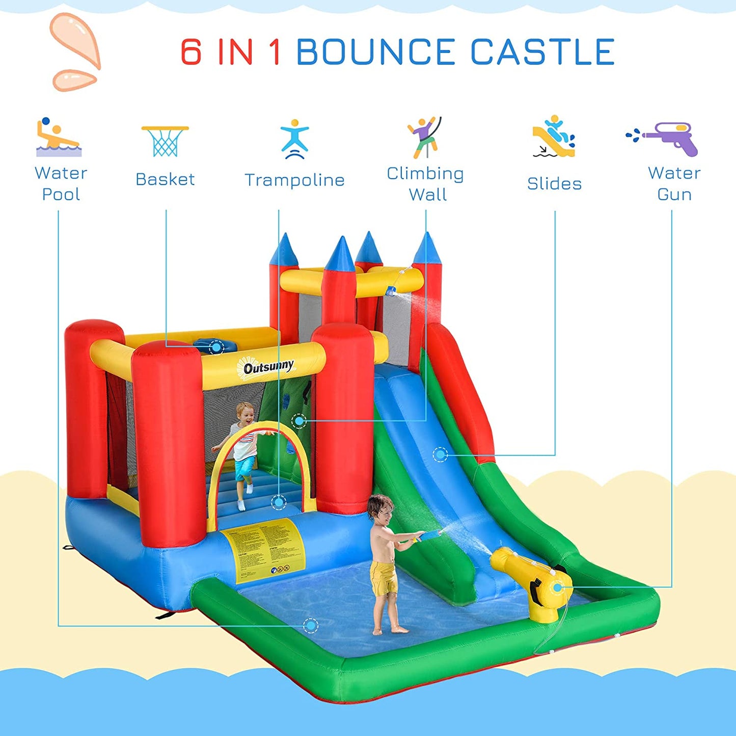 Outsunny 330cm x 245cm x 215cm Inflated Castle for Climbing, Bouncing, & Sliding