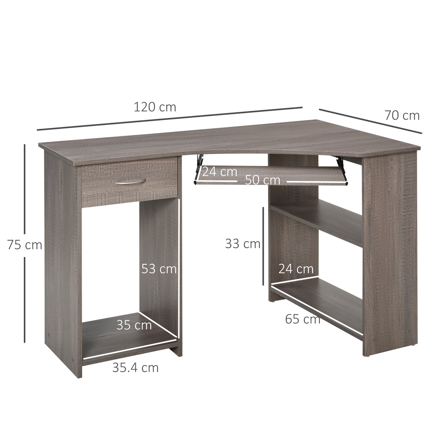 HOMCOM Particle Board Corner Computer Desk Grey