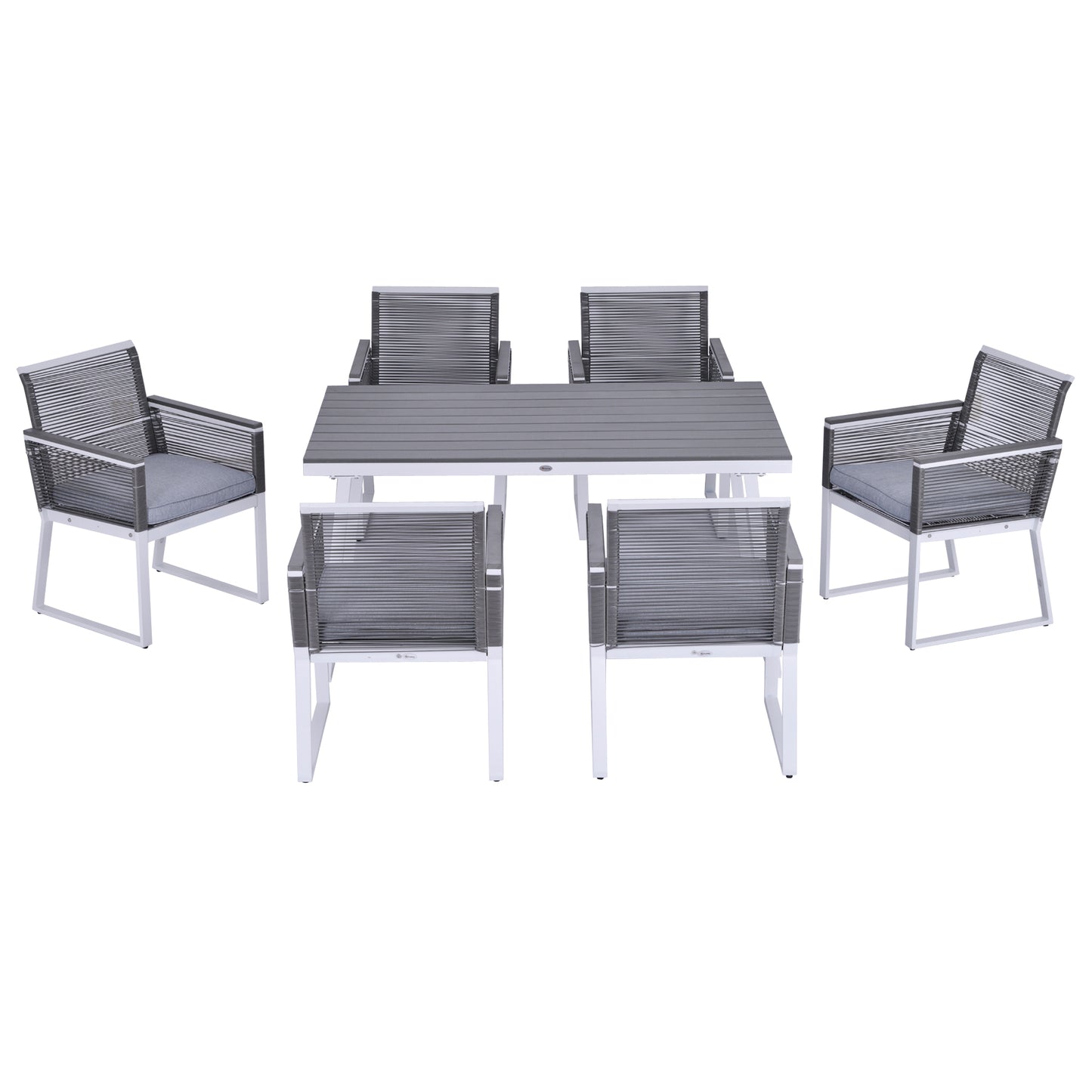 Outsunny 7 PCS Dining Set with 6 PE Rattan Cushioned Chairs & 1 Rectangle Table
