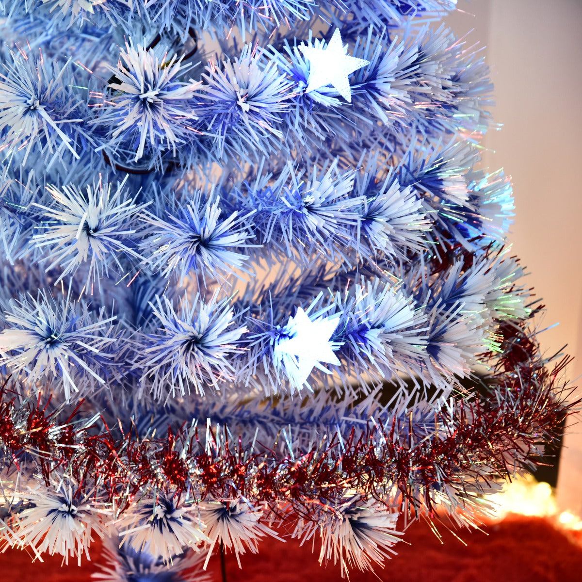 HOMCOM Artificial Fibre Optic Christmas Tree w/ 26 LED Lights Pre-Lit White Blue 6FT