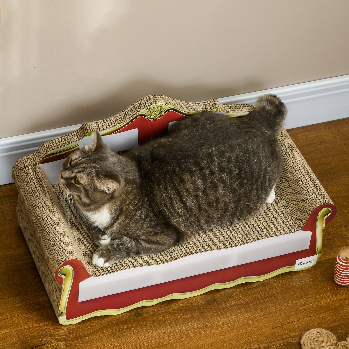 PawHut Cat Cardboard Scratcher Lounge Sofa Bed with Catnip 58 x 29.5 x 29cm