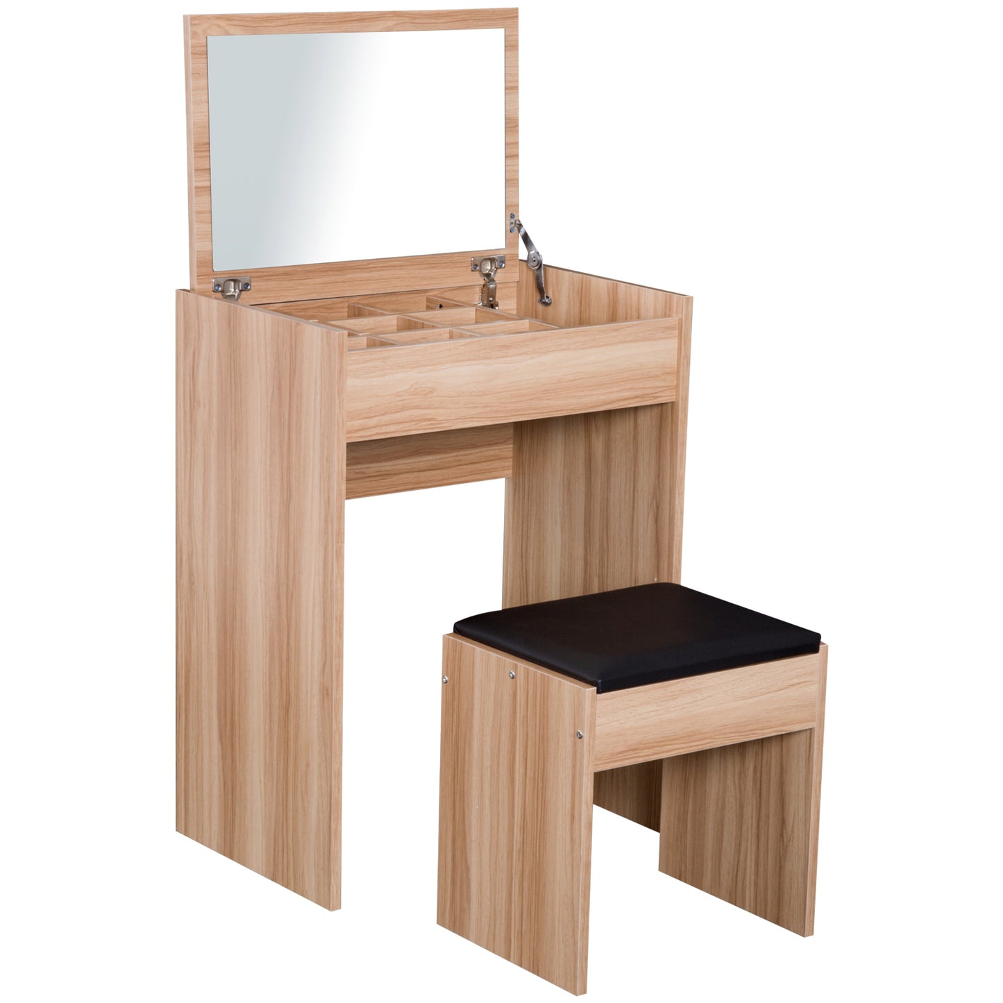 HOMCOM Dressing Table Set with Mirror & Stool-Wood Grain Colour