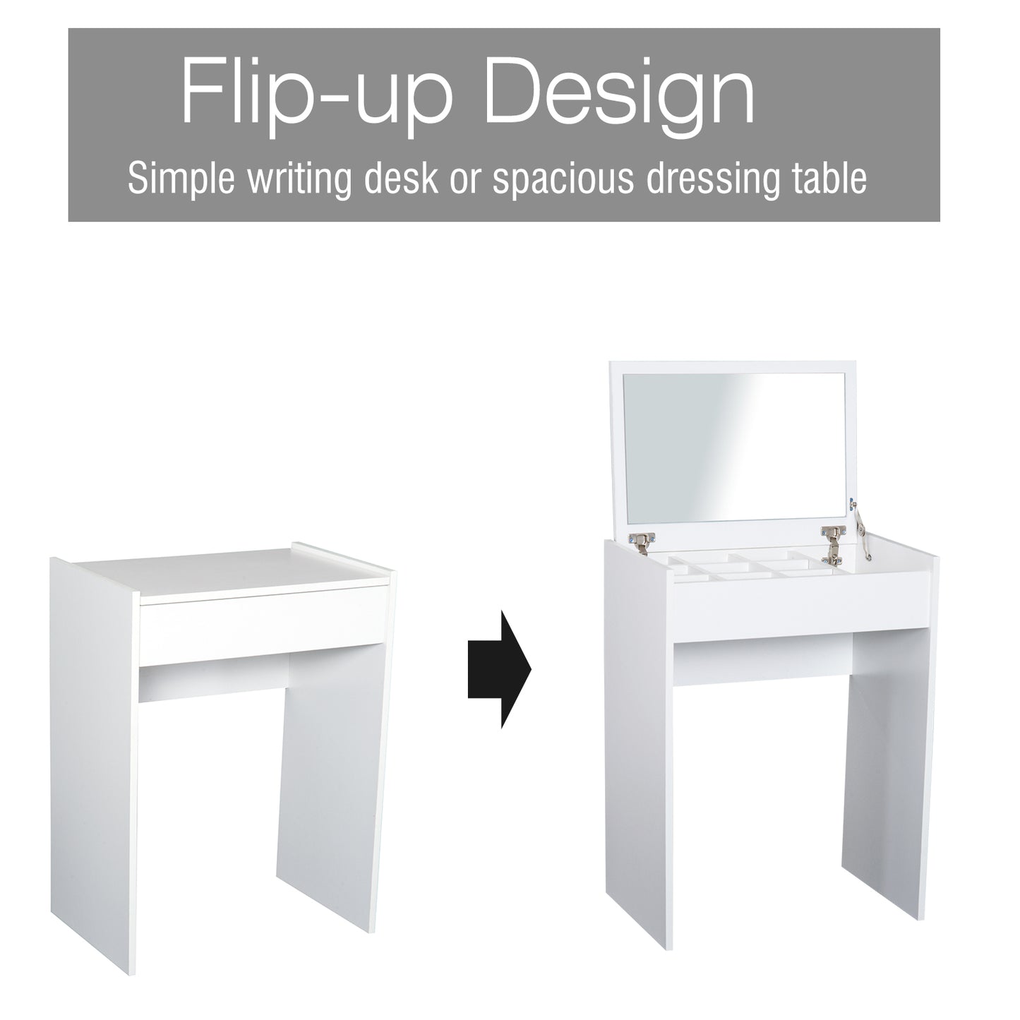 HOMCOM Dressing Table Set with Flip-up Mirror and Stool-White