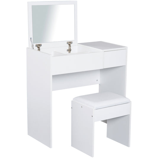 HOMCOM Dressing Table With  Flip-up Mirror and Padded Stool-White