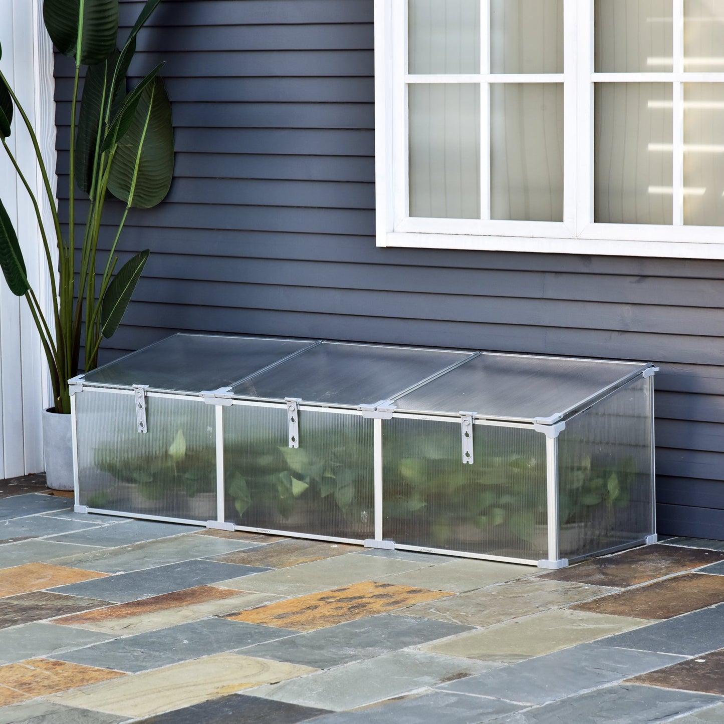 Outsunny Aluminum Greenhouse Plants Raised Bed Vented Cold Frame Protector 180L x 51W x 51H cm, Transparent