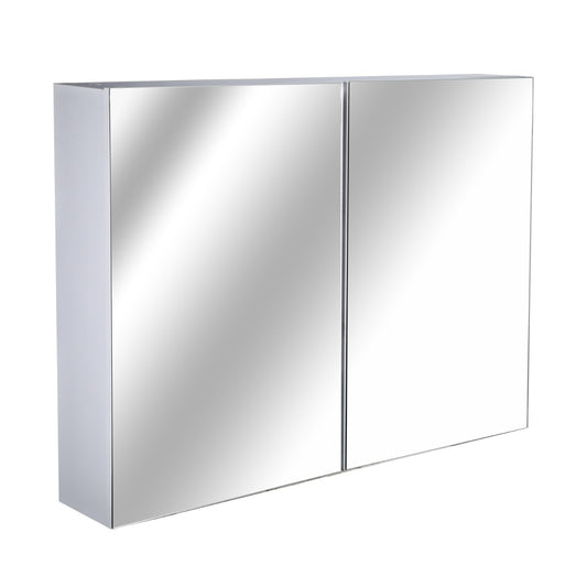 HOMCOM Double Door Wall Mounted Glass Mirror Cabinet 3 Tier Shelf, 80L x 60H x 15D cm