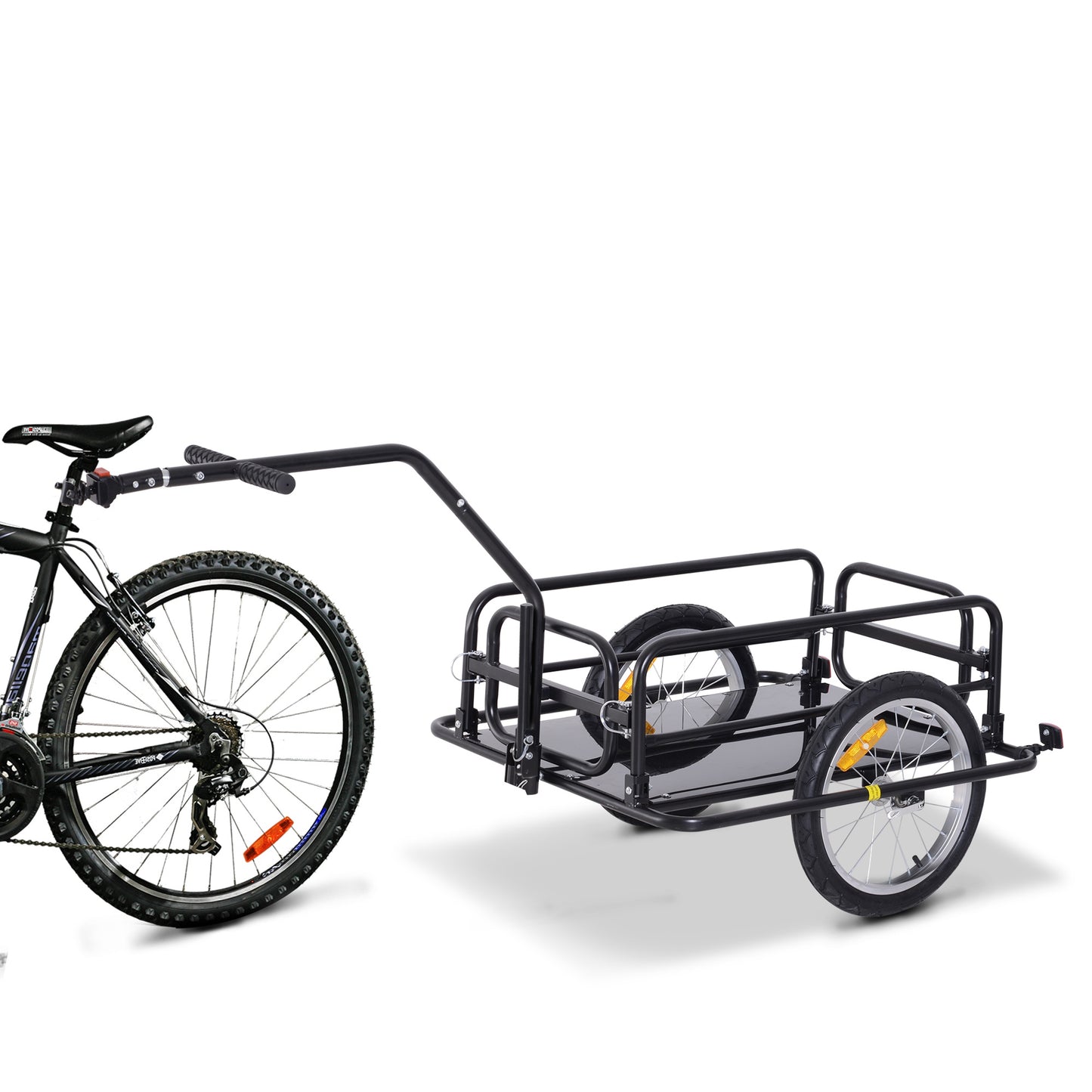 HOMCOM Folding Bicycle Cargo Storage Trolley Cart and Luggage Trailer with Hitch Black