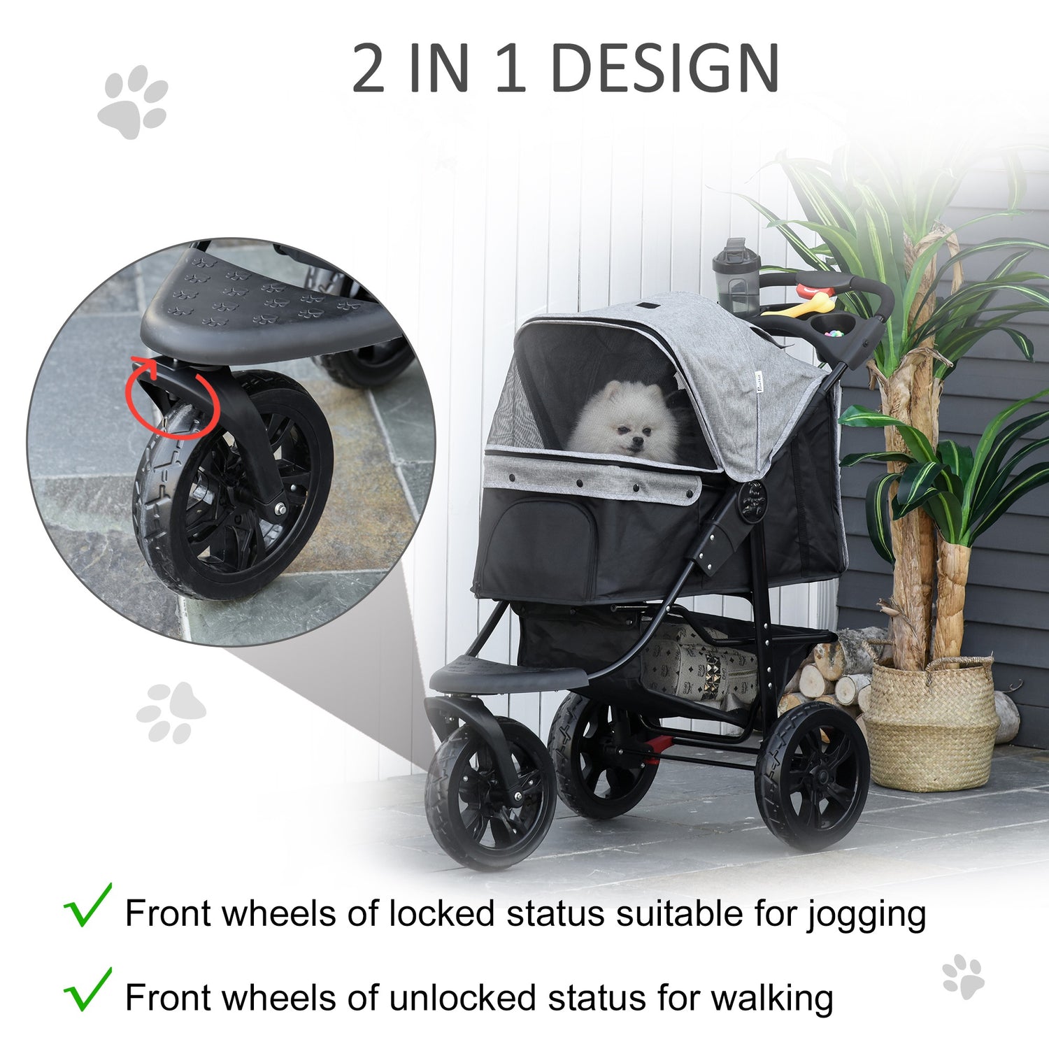 PawHut Folding Wheel Pet Stroller Travel w/ Adjustable Canopy
