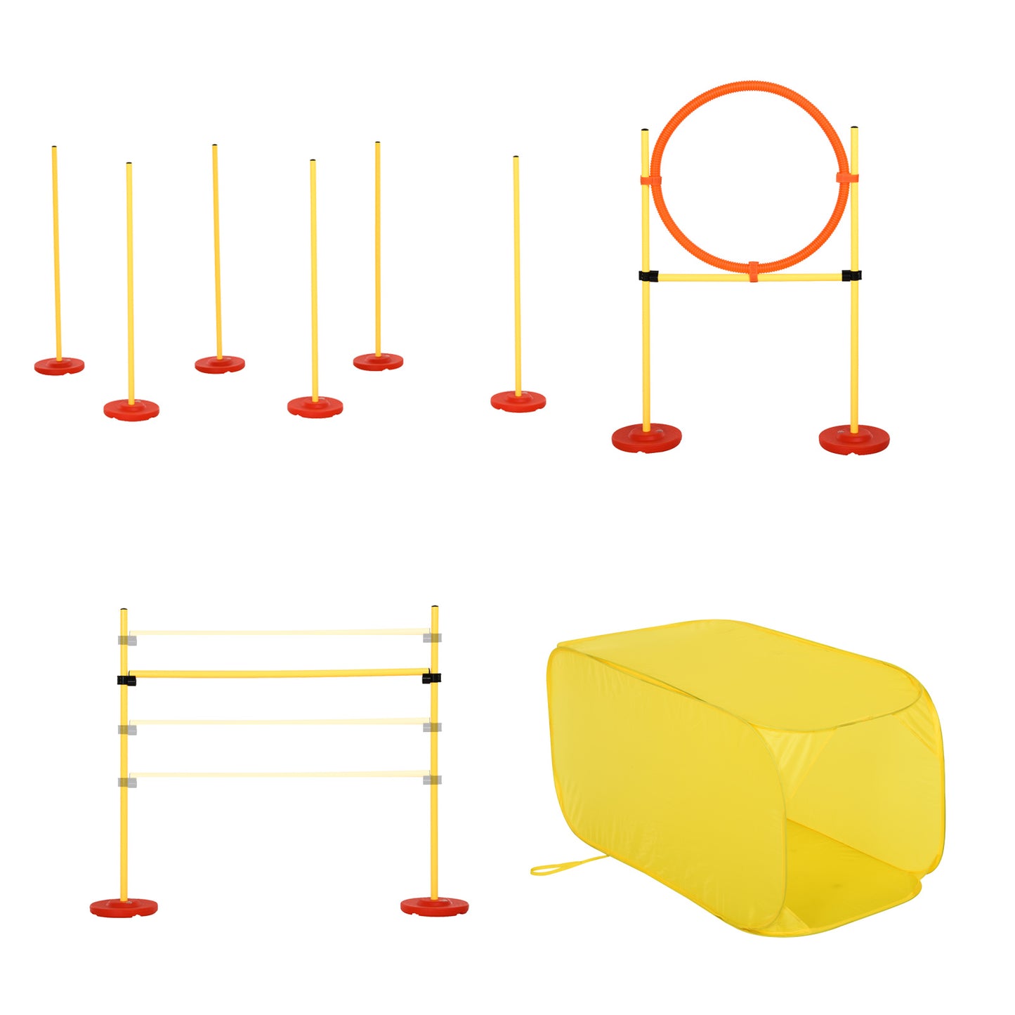 PawHut Dogs 4-Obstacle ABS Agility Training Set Yellow/Red