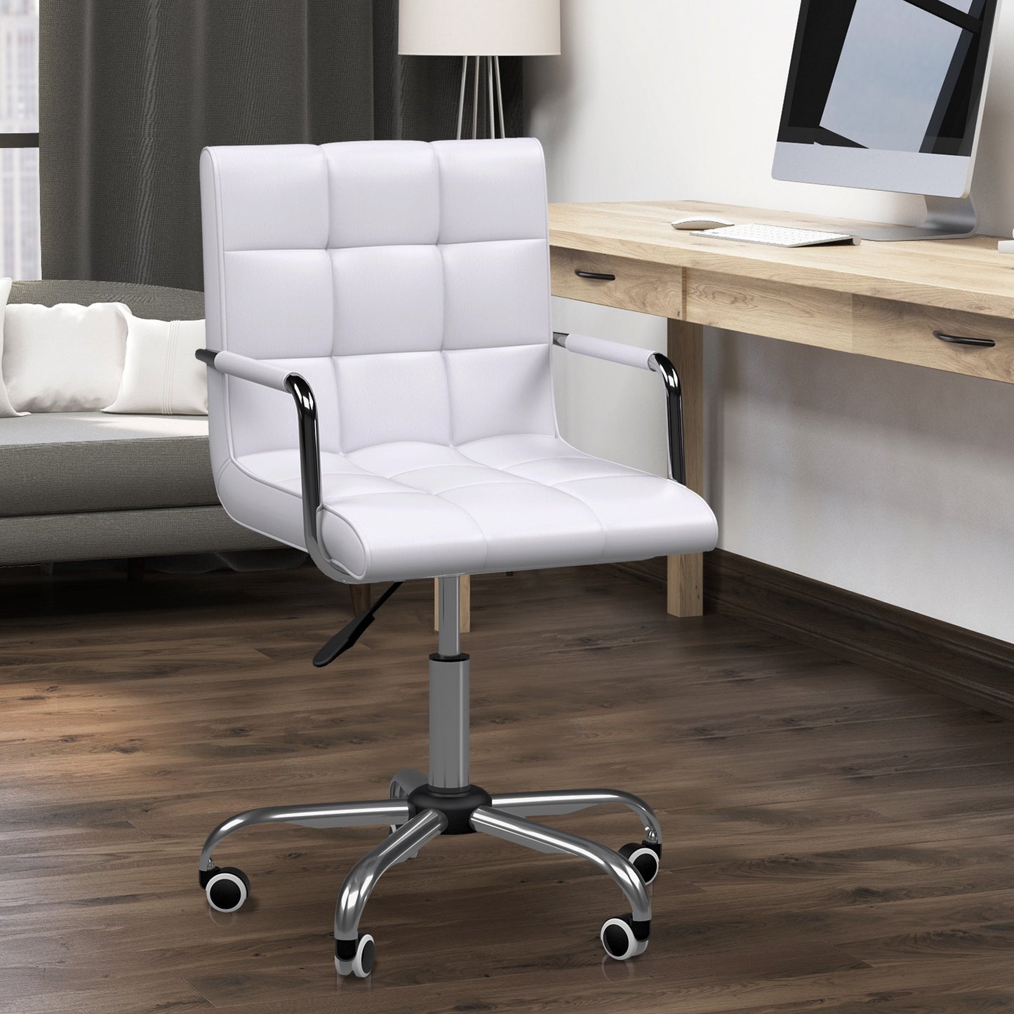 HOMCOM PU Leather Computer Chair, Adjustable Height-White