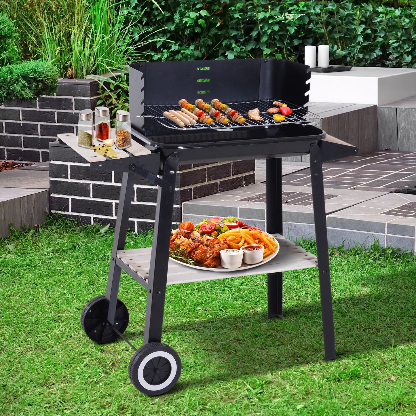 Outsunny Charcoal BBQ Grill,  87Lx45Wx83H cm-Black