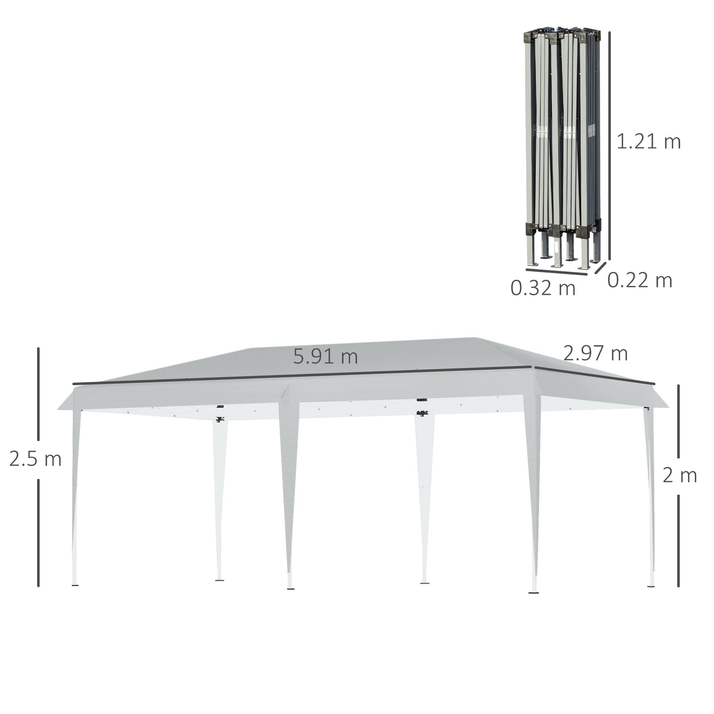 Outsunny Pop Up Gazebo, Double Roof Foldable Canopy Tent, Wedding Awning Canopy w/ Carrying Bag, 6 m x 3 m x 2.5 m, Grey