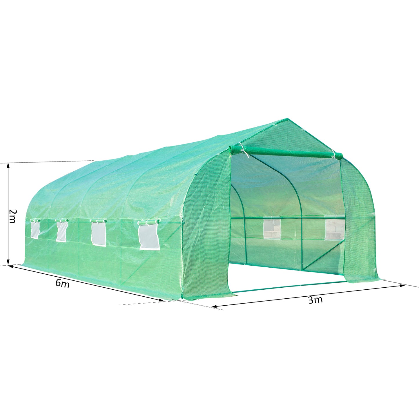 Outsunny Walk in Polytunnel Greenhouse,  6Lx3Wx2H m-Green