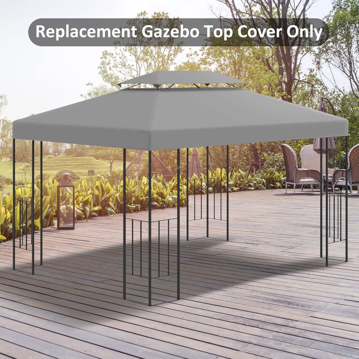 Outsunny 3x4m Gazebo Replacement Roof Canopy 2 Tier Top UV Cover Garden Patio Light Grey