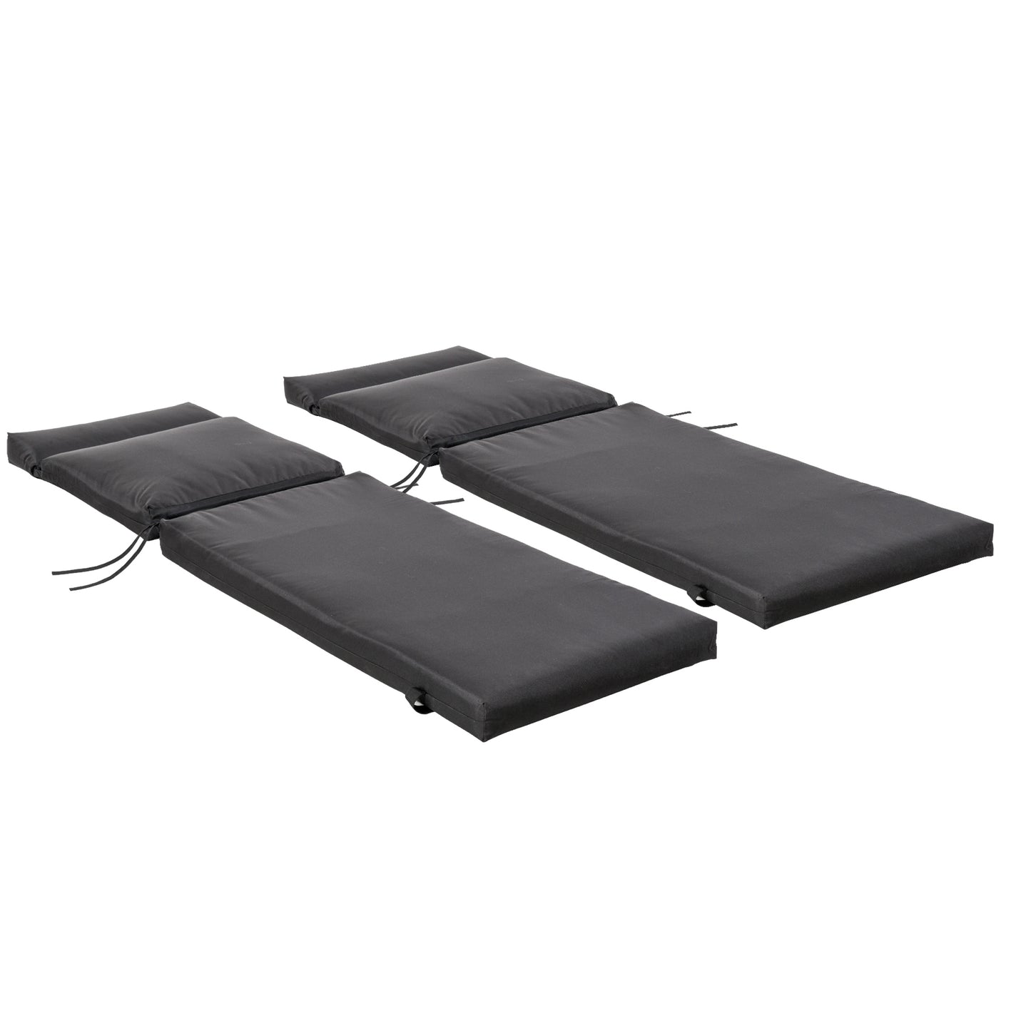 Outsunny Set of 2 Sun Lounger Cushion Non-Slip Seat Pads for Indoor Outdoor Black