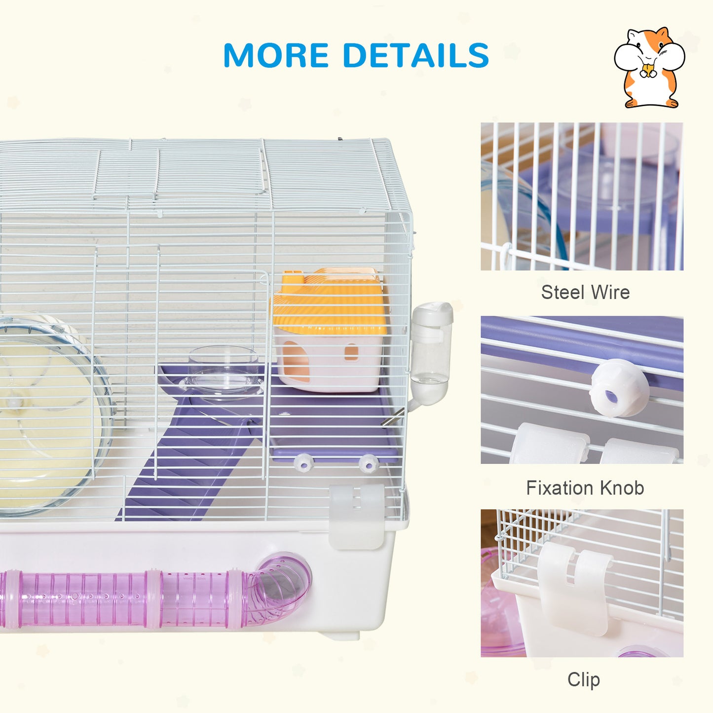 PawHut Multi-storey Hamster Cage, w/ Shower Room, Water Bottle, Tubes, Ramp, White