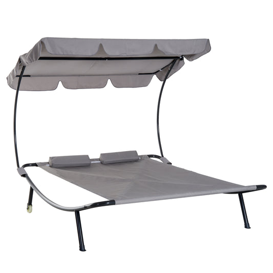 Outsunny Double Hammock Bed W/Pillows-Grey