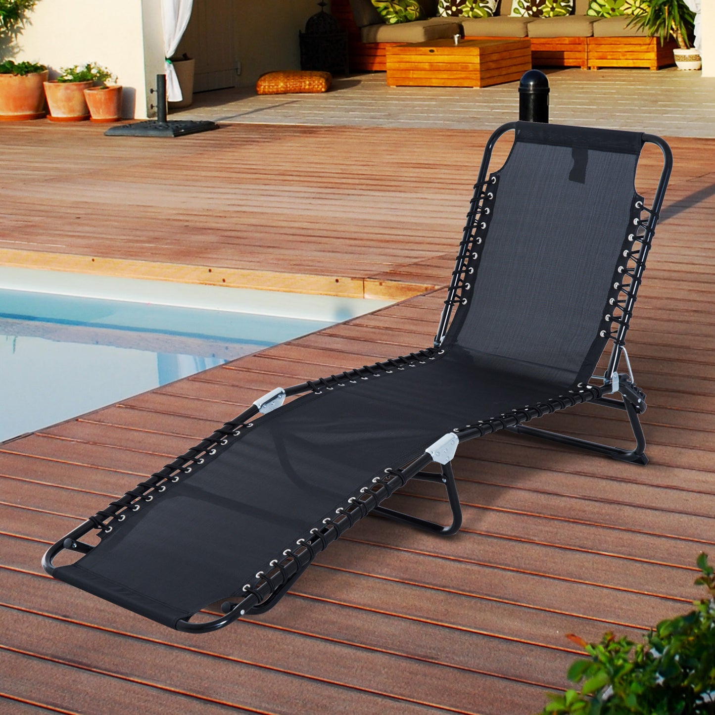 Outsunny Folding Sun Lounger, 3 Positions-Black