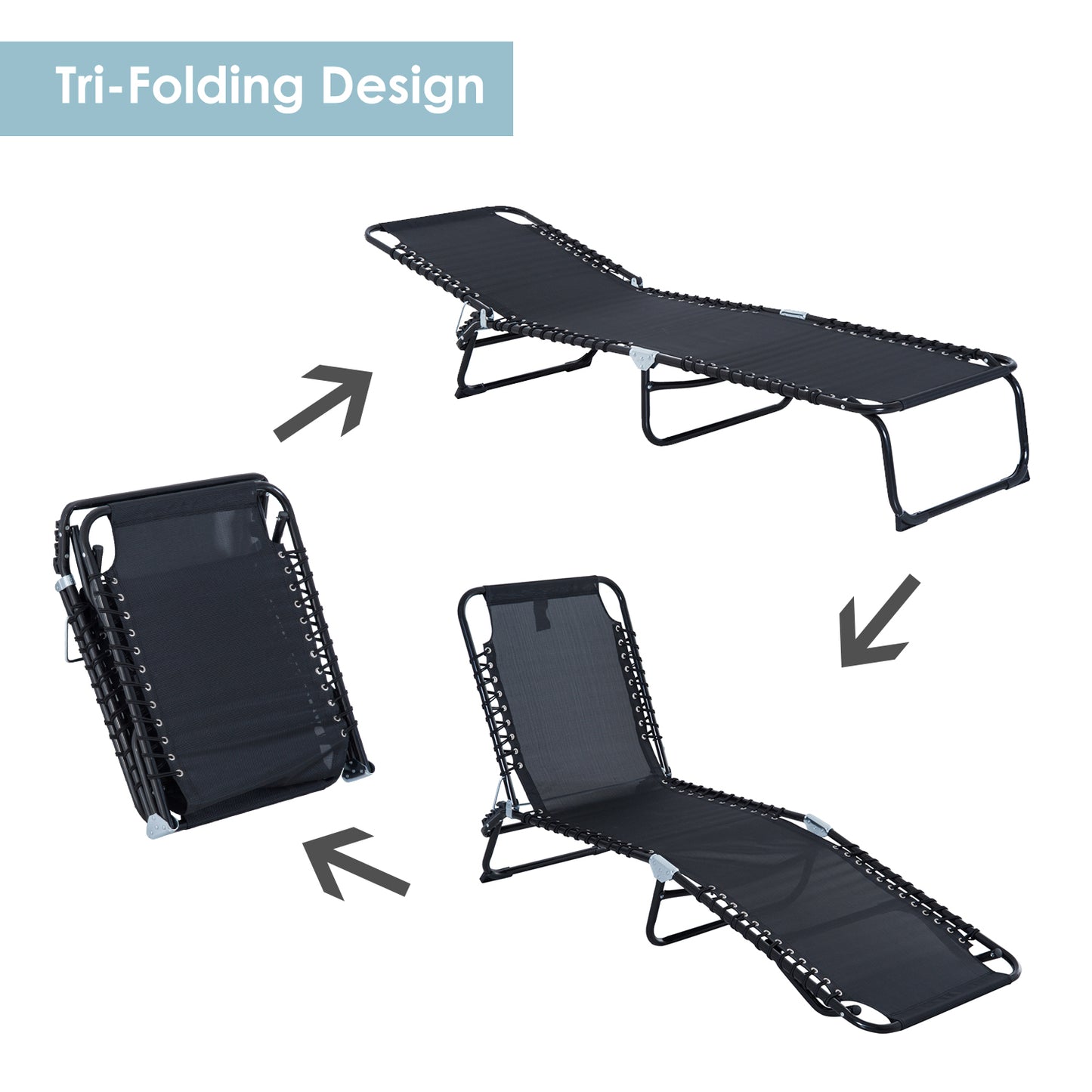 Outsunny Folding Sun Lounger, 3 Positions-Black