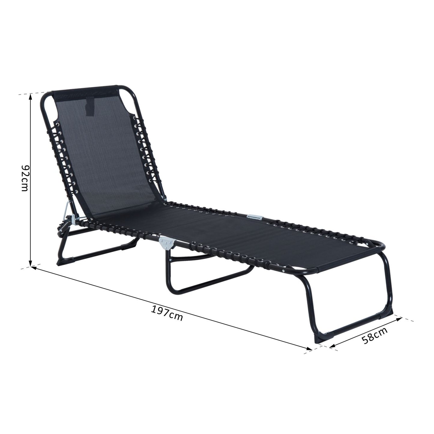 Outsunny Folding Sun Lounger, 3 Positions-Black