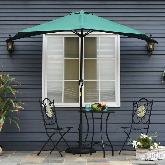 Outsunny 3(m) Half Round Parasol Umbrella Balcony Metal Frame Outdoor NO BASE Green