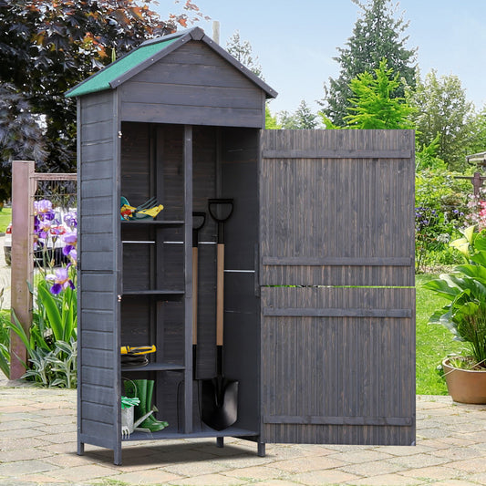 Outsunny 1.7 x 2.1ft Fir Wood Two Door Narrow Garden Shed - Grey