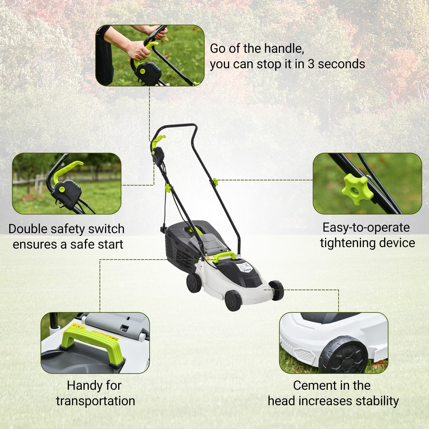 Outsunny Electric Rotary Lawnmower w/ 32cm Cutting Width, 25L Grass Box, Height Adjust