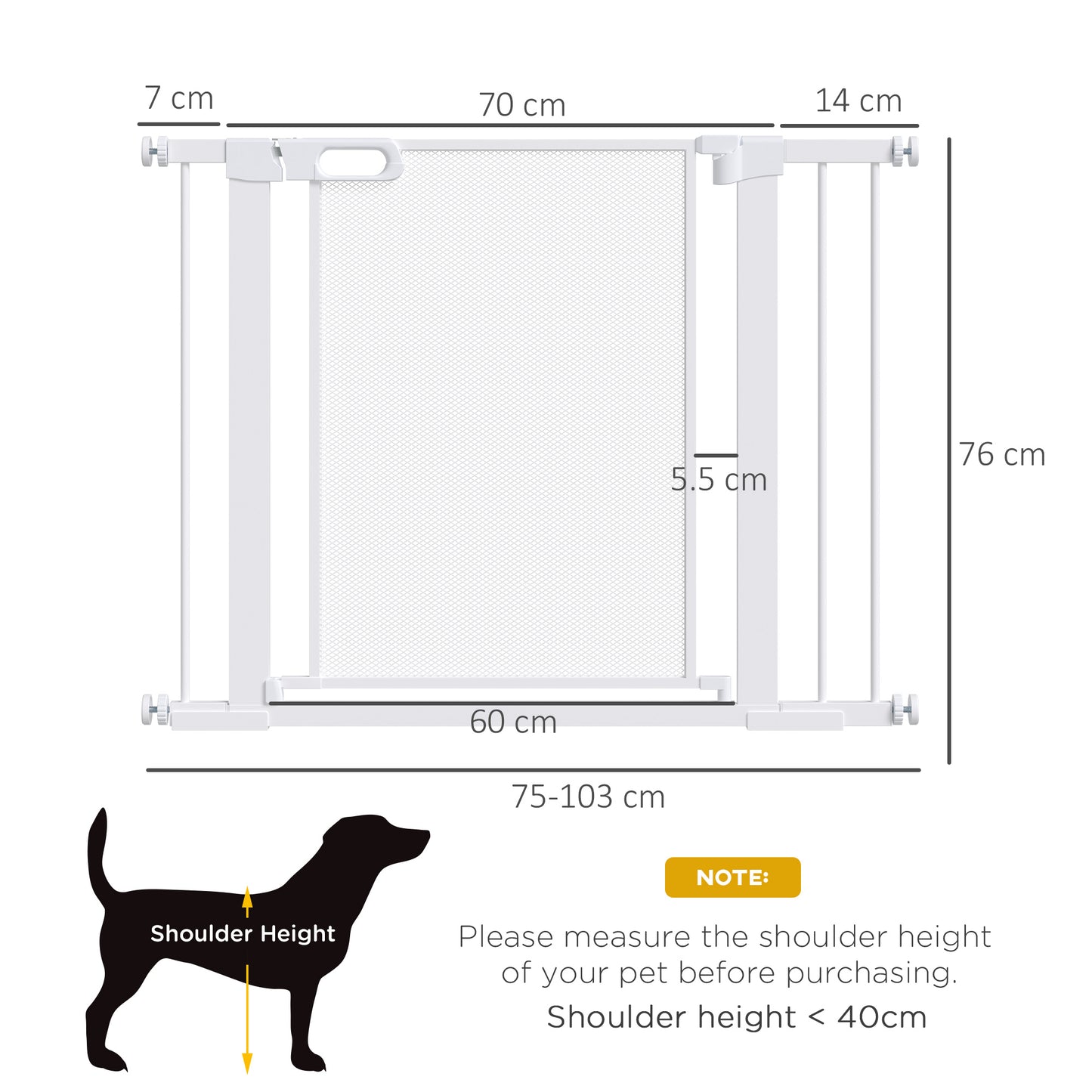 PawHut Pressure Fit Safety Gate for Doorways and Staircases, Dog Gate w/ Auto Closing Door White