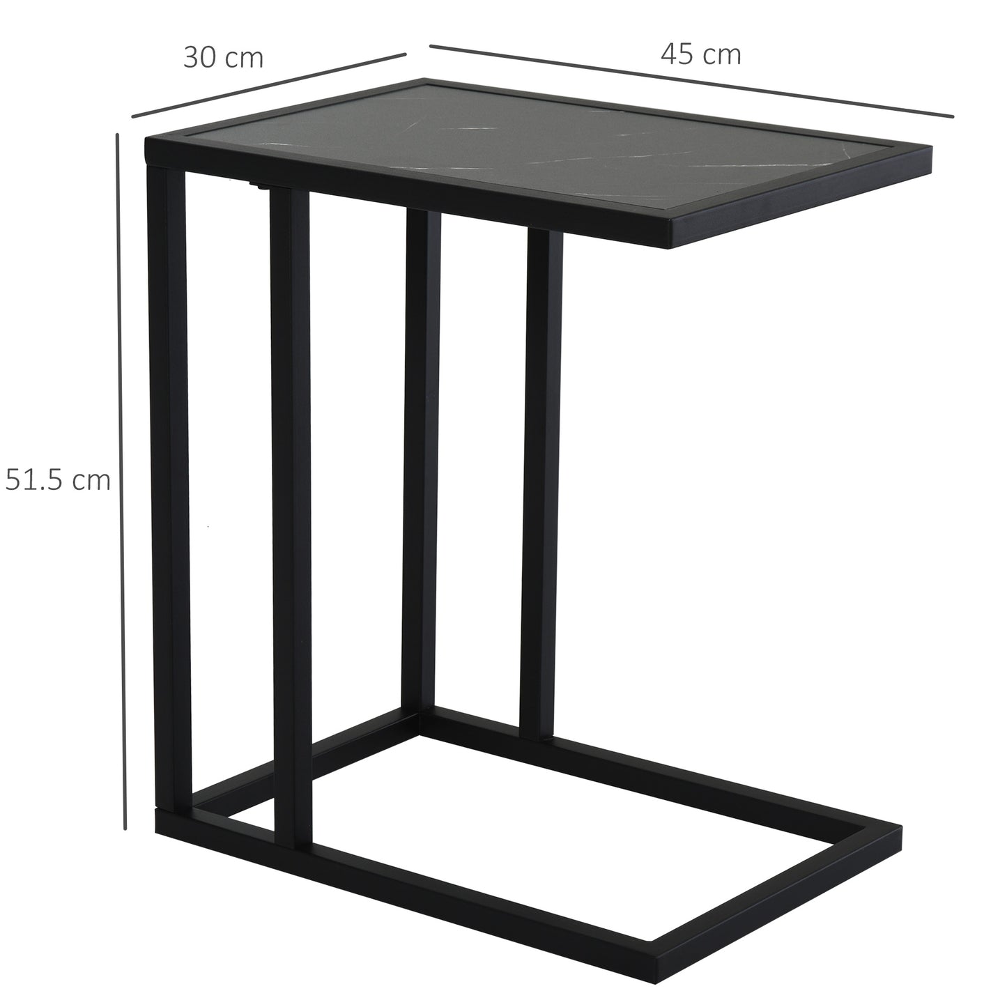 HOMCOM Steel Frame C-Shaped Side Table Black