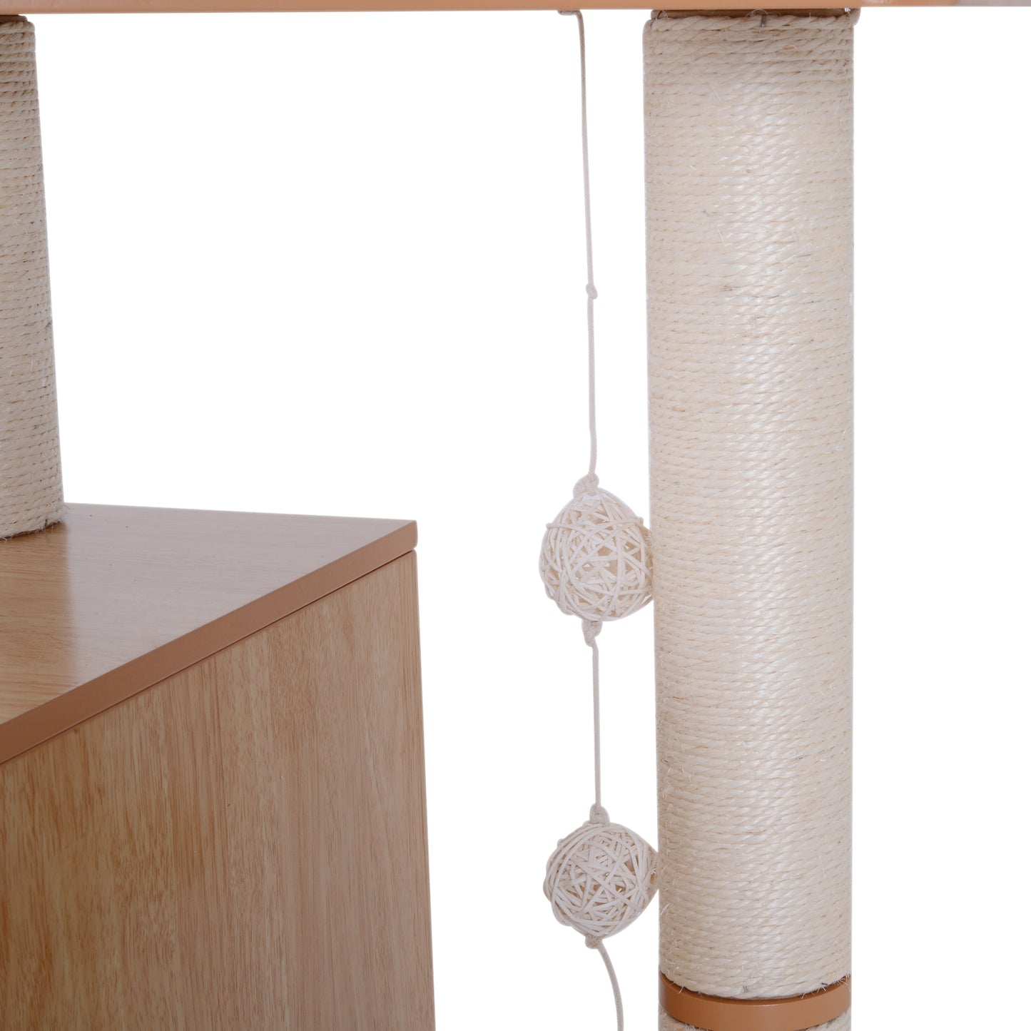 PawHut Cat Scratching Post W/ Cushion, 66Lx47Wx120H cm-Natural Wood/White Colour