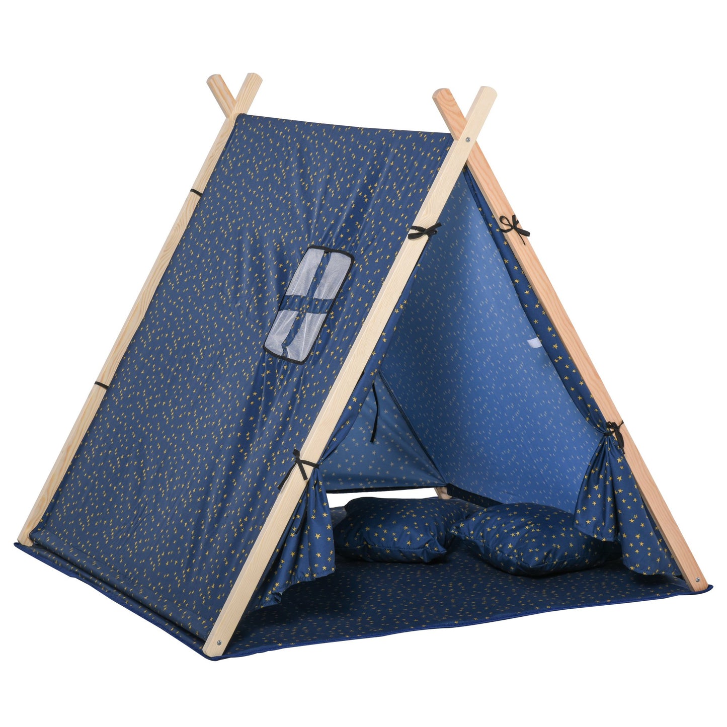 HOMCOM Kids Teepee Play Tent Foldable Playhouse for Boy Girls w/ Mat Pillow Carry Bag