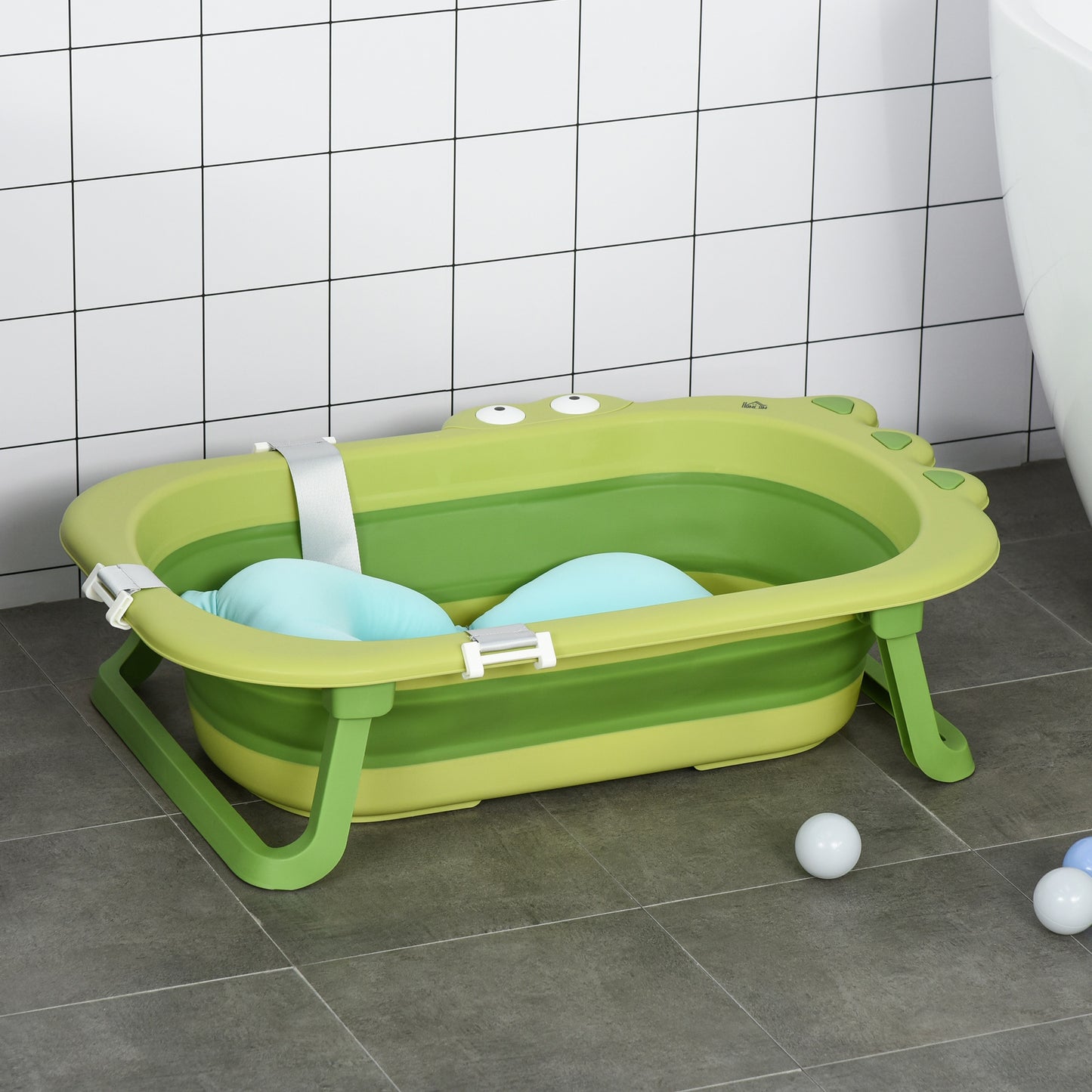 HOMCOM Ergonomic Baby Bath Tub for Toddler with Baby Cushion for 0-3 Years Green