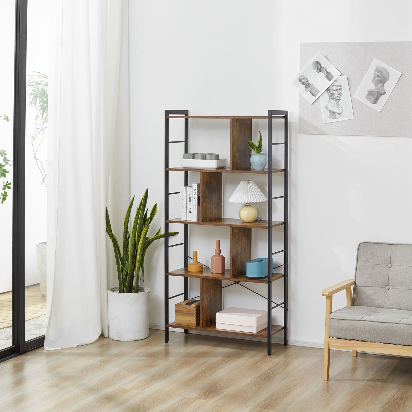 HOMCOM Storage Shelf Bookcase Closet Floor Standing Metal Frame Display Rack