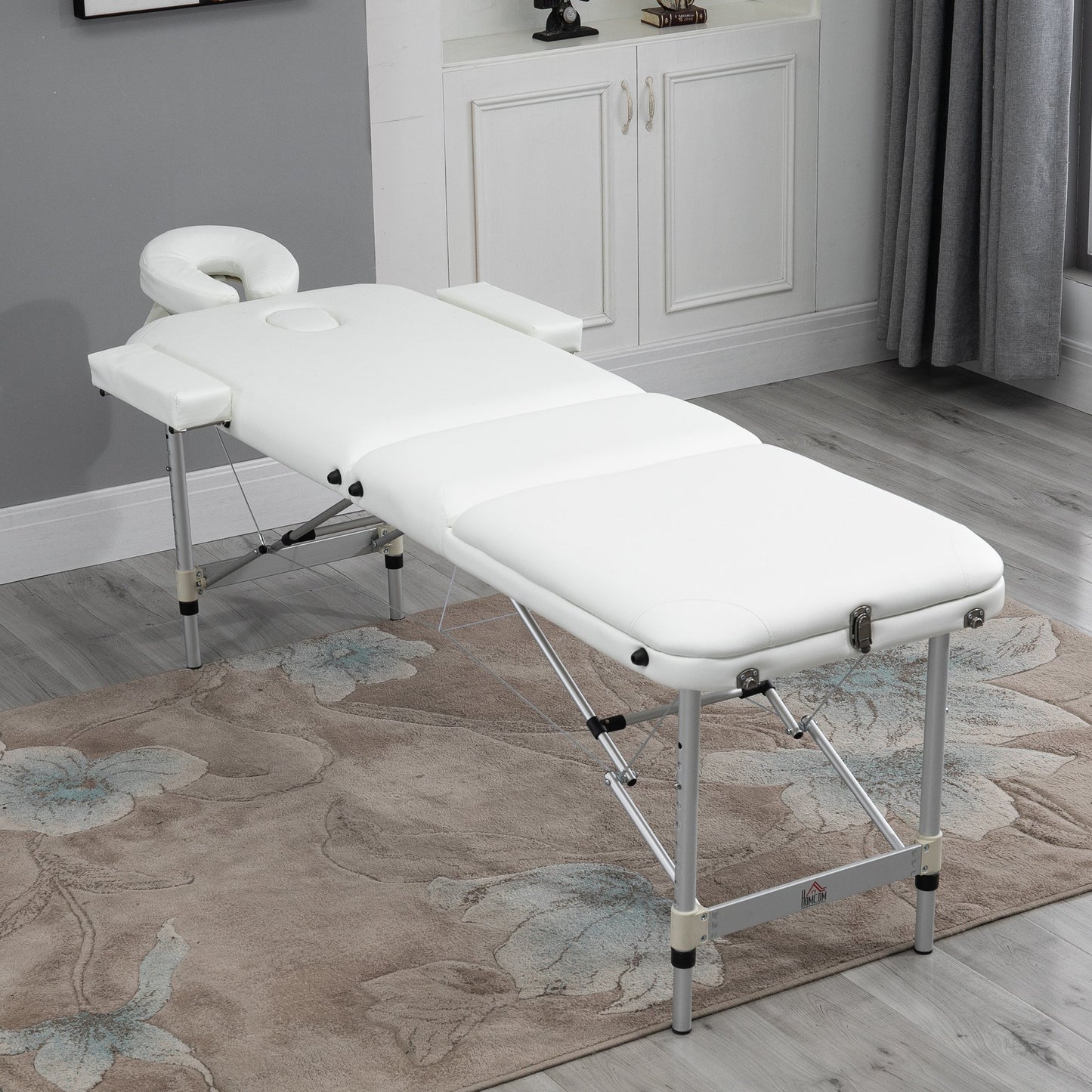 HOMCOM PVC Upholstered Portable Massage Table Beauty Bed w/ Carry Case - White