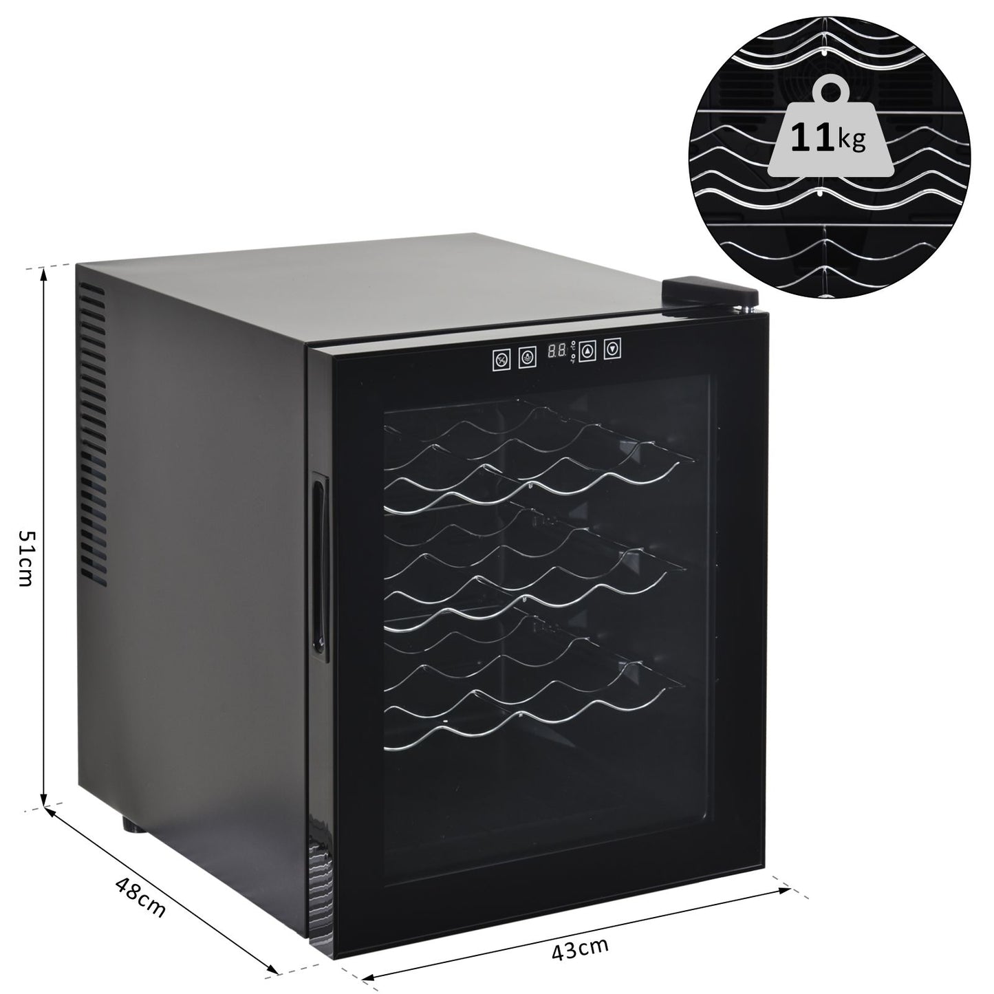 HOMCOM 16-Bottle Tempered Glass Mini Bar Ice Cooler Box w/ LED Light Black