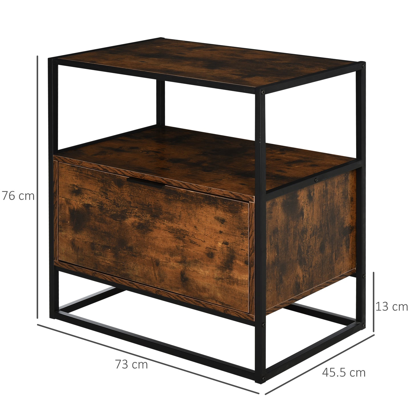 HOMCOM 2 Tier Industrial Style Side Table End Desk Storage Unit with Drawer and Open Shelf