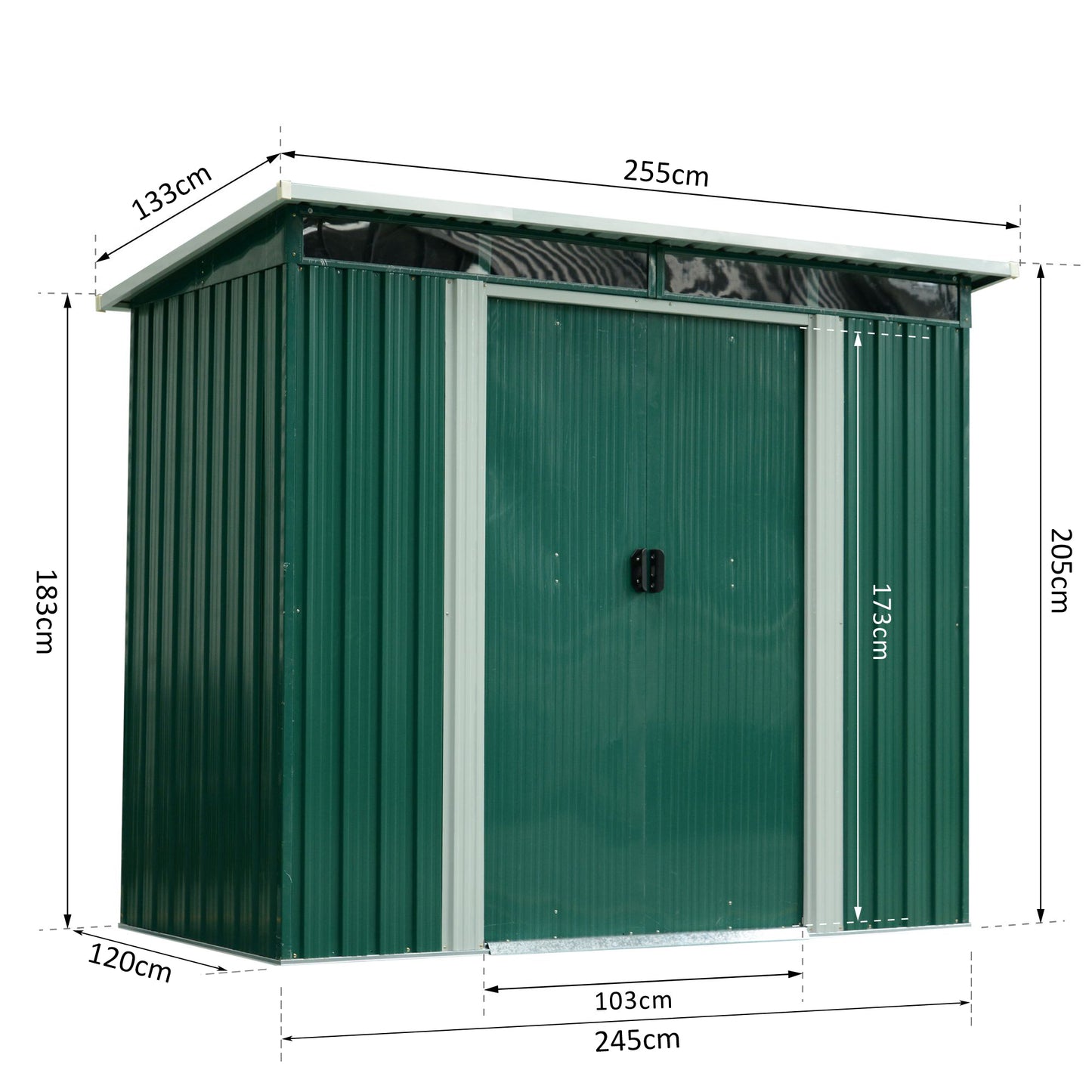 Outsunny 3.9 x 8ft Corrugated Steel Garden Shed - Green