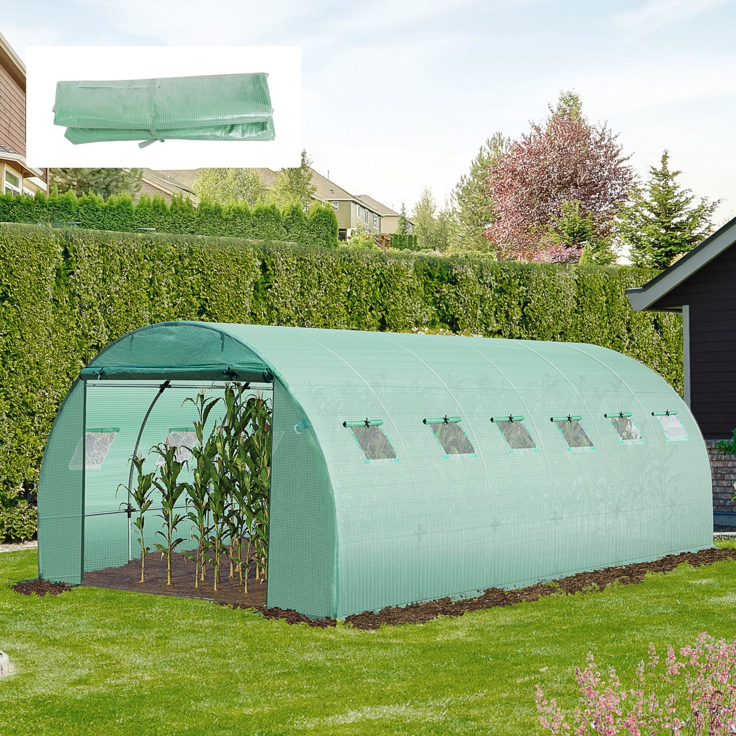 Outsunny 20x10ft Greenhouse Replacement Cover for Tunnel Walk-in Greenhouse w/ Windows Door