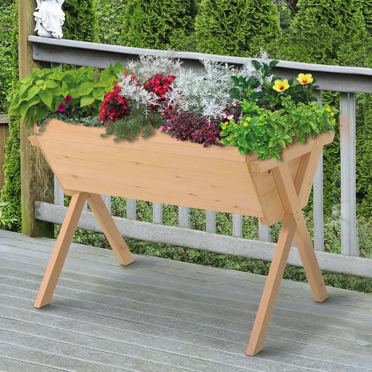 Outsunny Large Fir Wood Raised Plant Stand Oak Tone