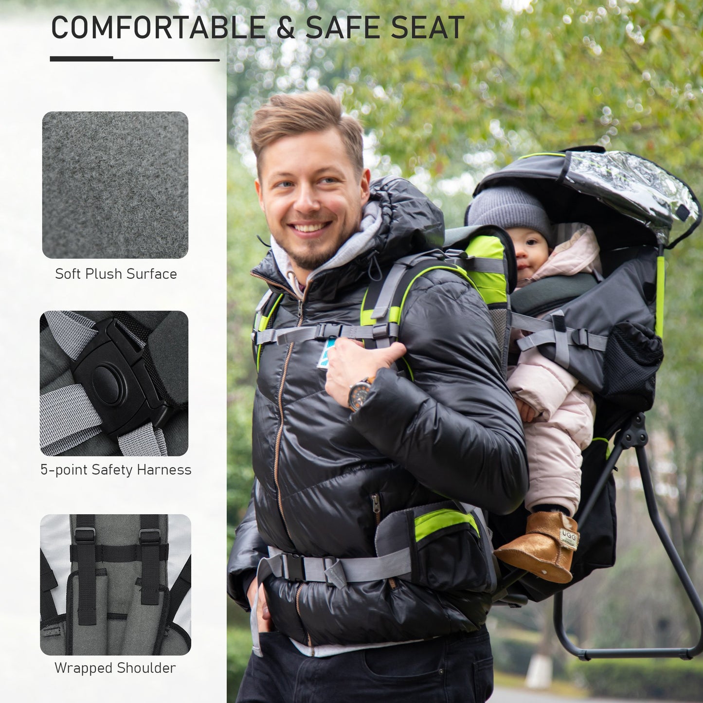 HOMCOM Hikers Ergonomic Baby Backpack w/ Rain Cover