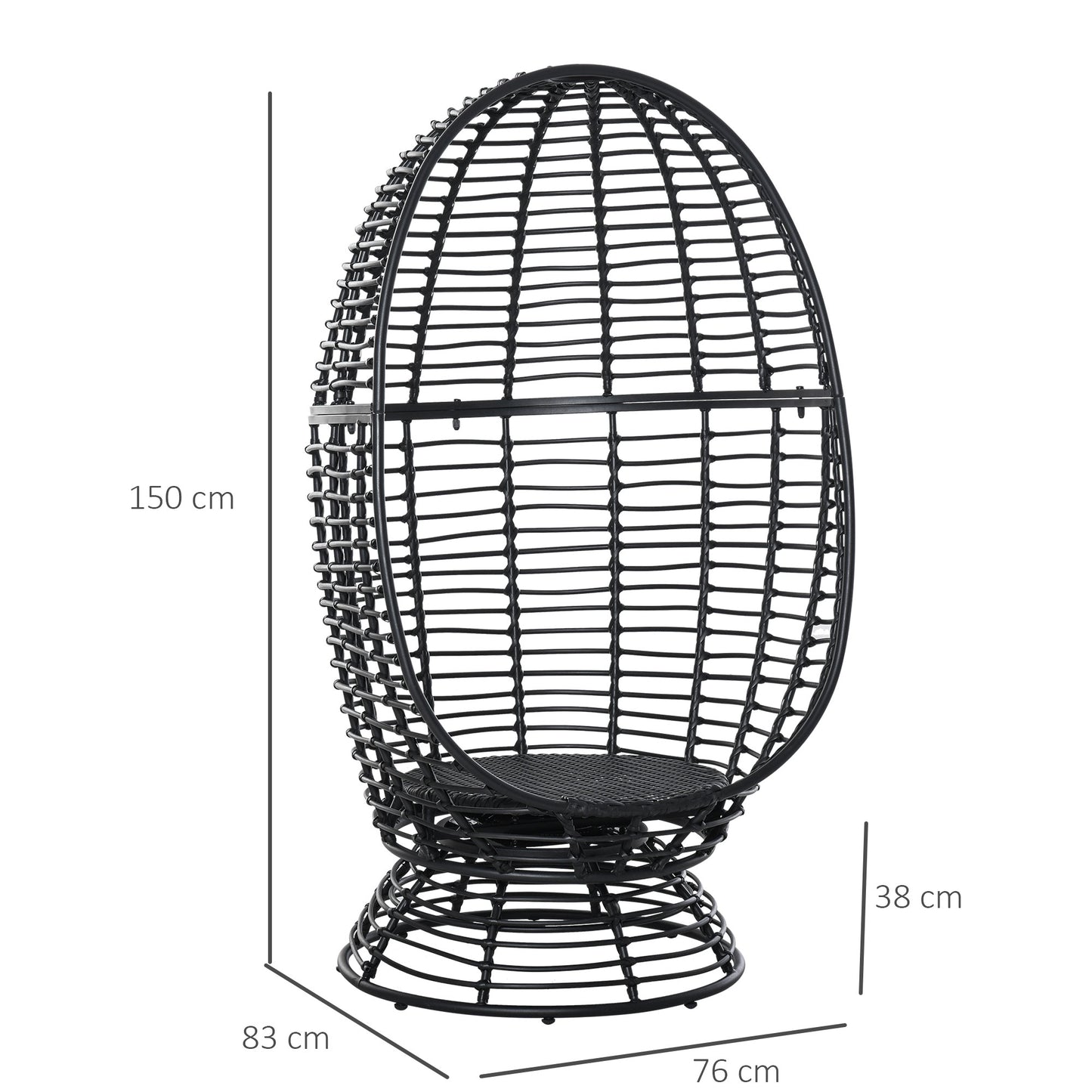 Outsunny Round PE Rattan Wicker Swivel Basket Egg Chair Egg Seat with Cushion