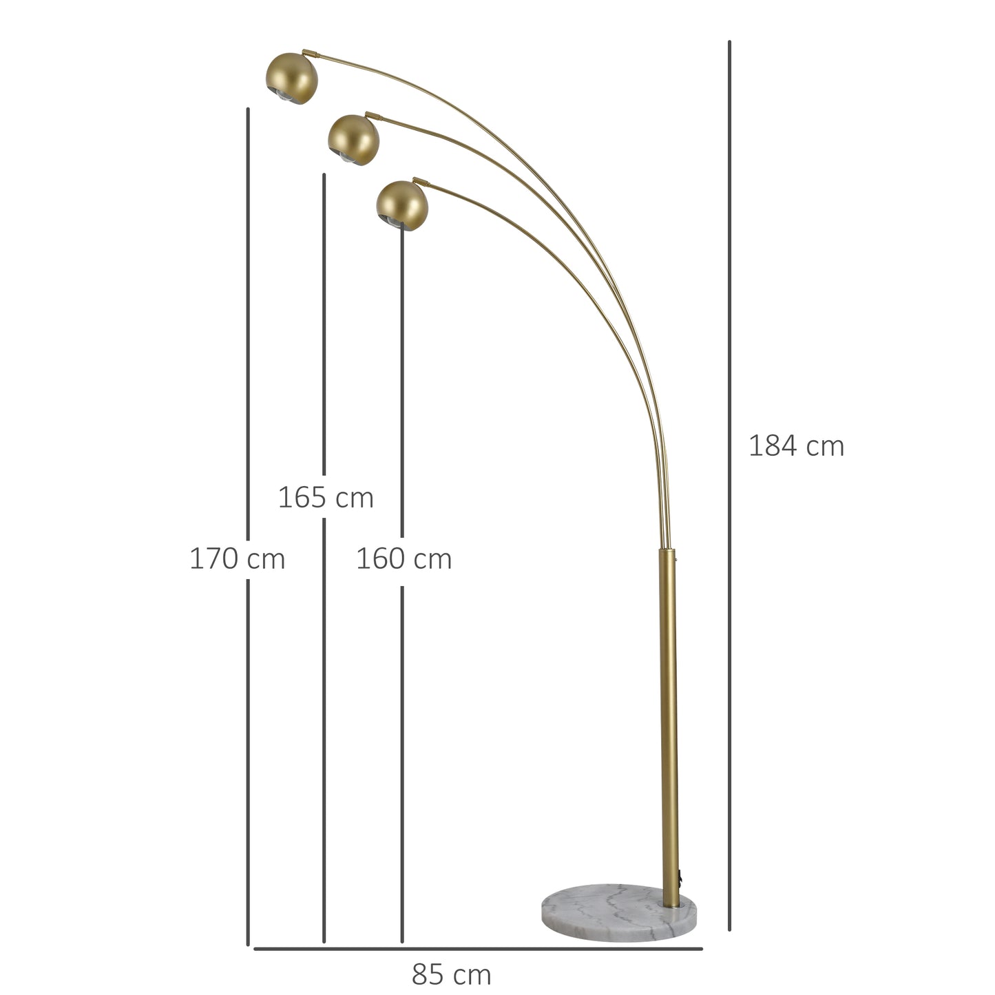 HOMCOM Steel 3-Branch Floor Lamp Gold