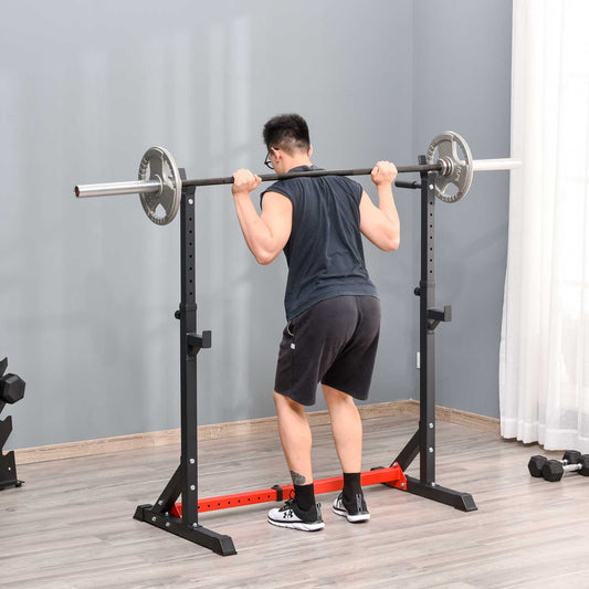 HOMCOM Barbell Rack Squat Dip Stand Weight Lifting Bench Press Home Gym 121-171cm