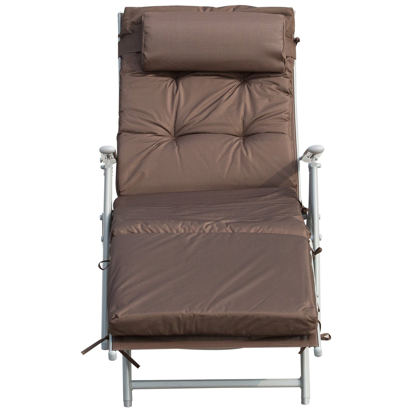 Outsunny Steel Frame Outdoor Garden Padded Sun Lounger w/ Pillow Brown