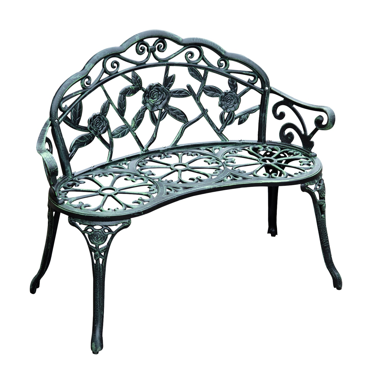 Outsunny Cast Aluminum Garden Bench-Antique Green