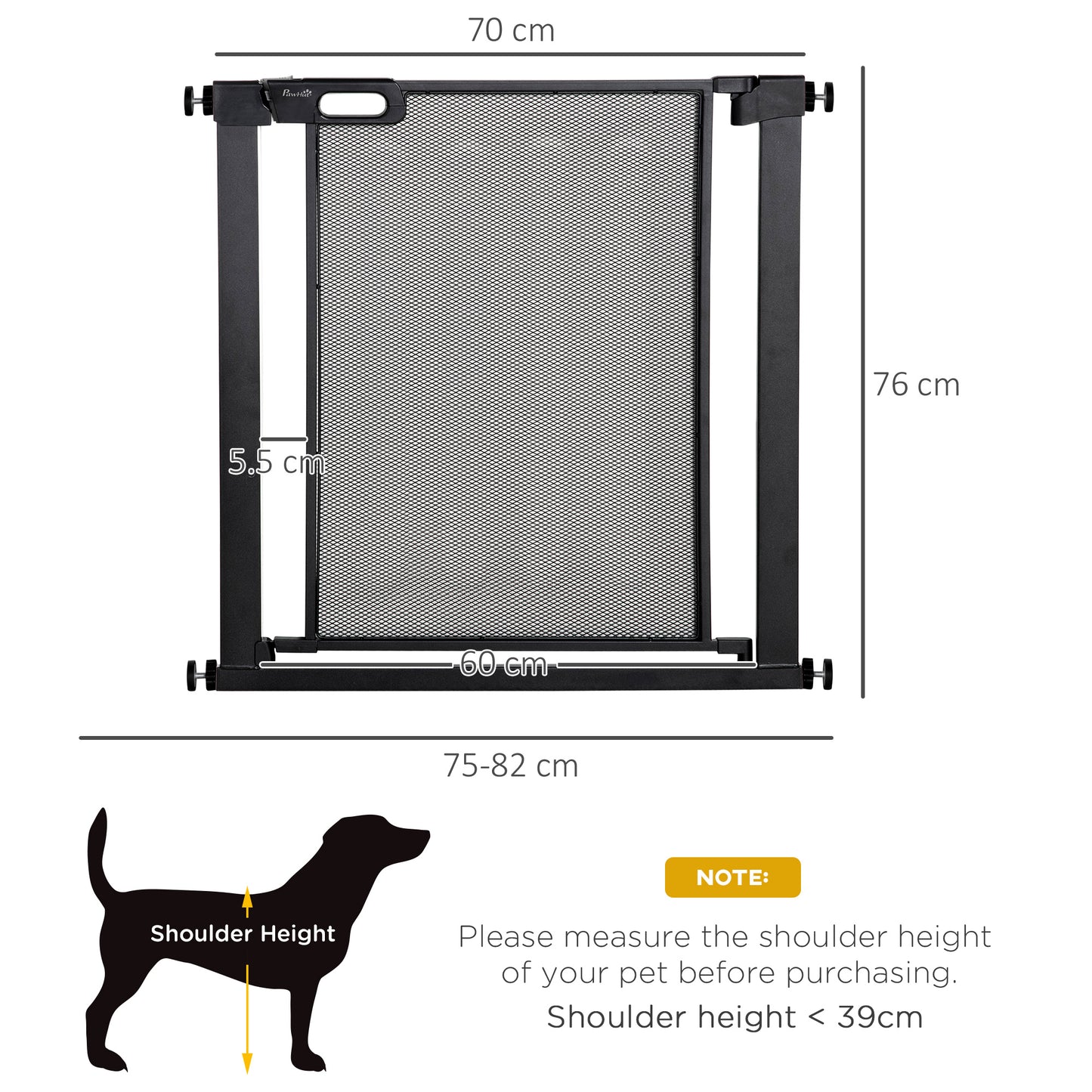 PawHut Pressure Fit Safety Gate Openings 75-82 cm, Black