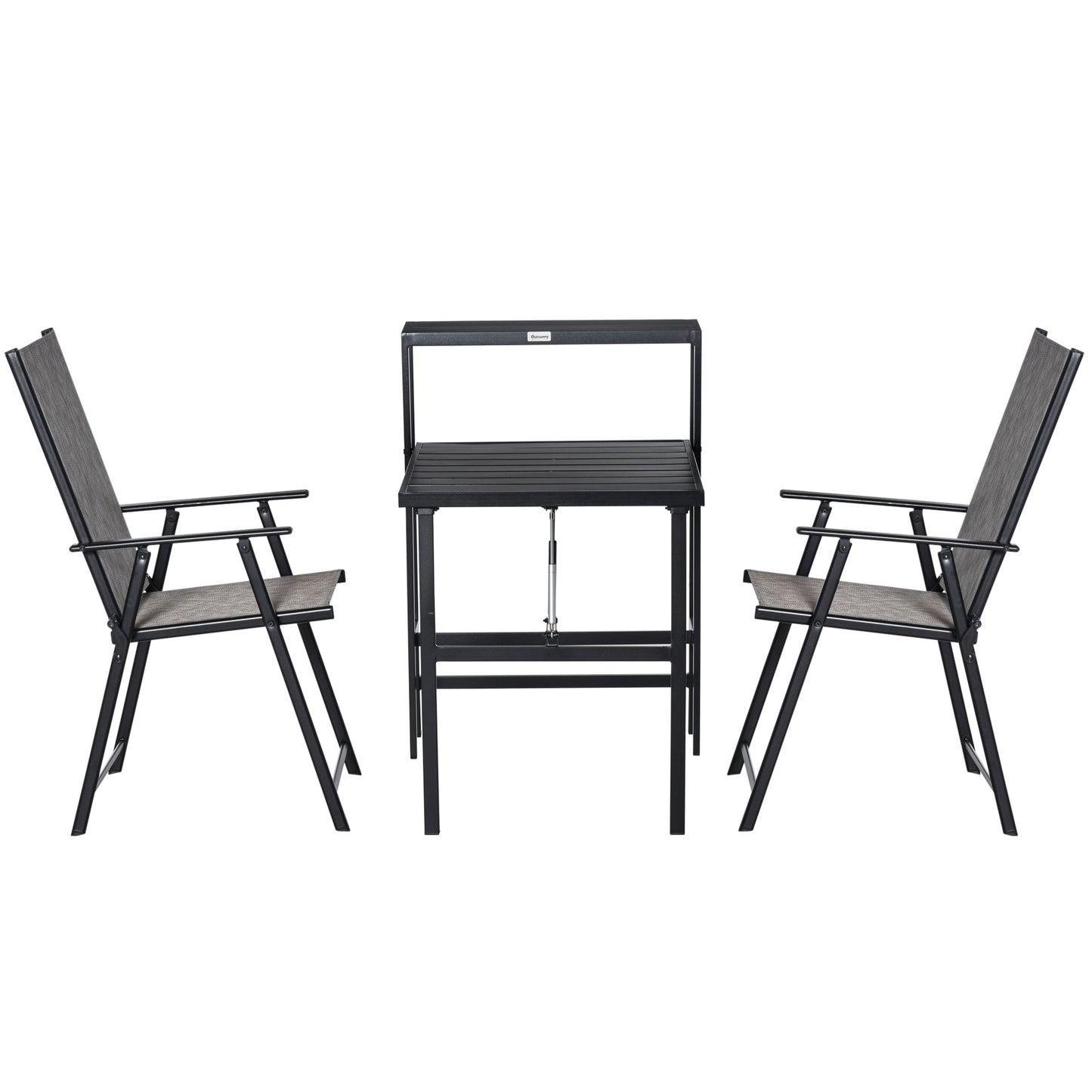 Outsunny 3 Pcs Folding Garden Furniture Set, Portable Table and 2 Chairs Side Shelf