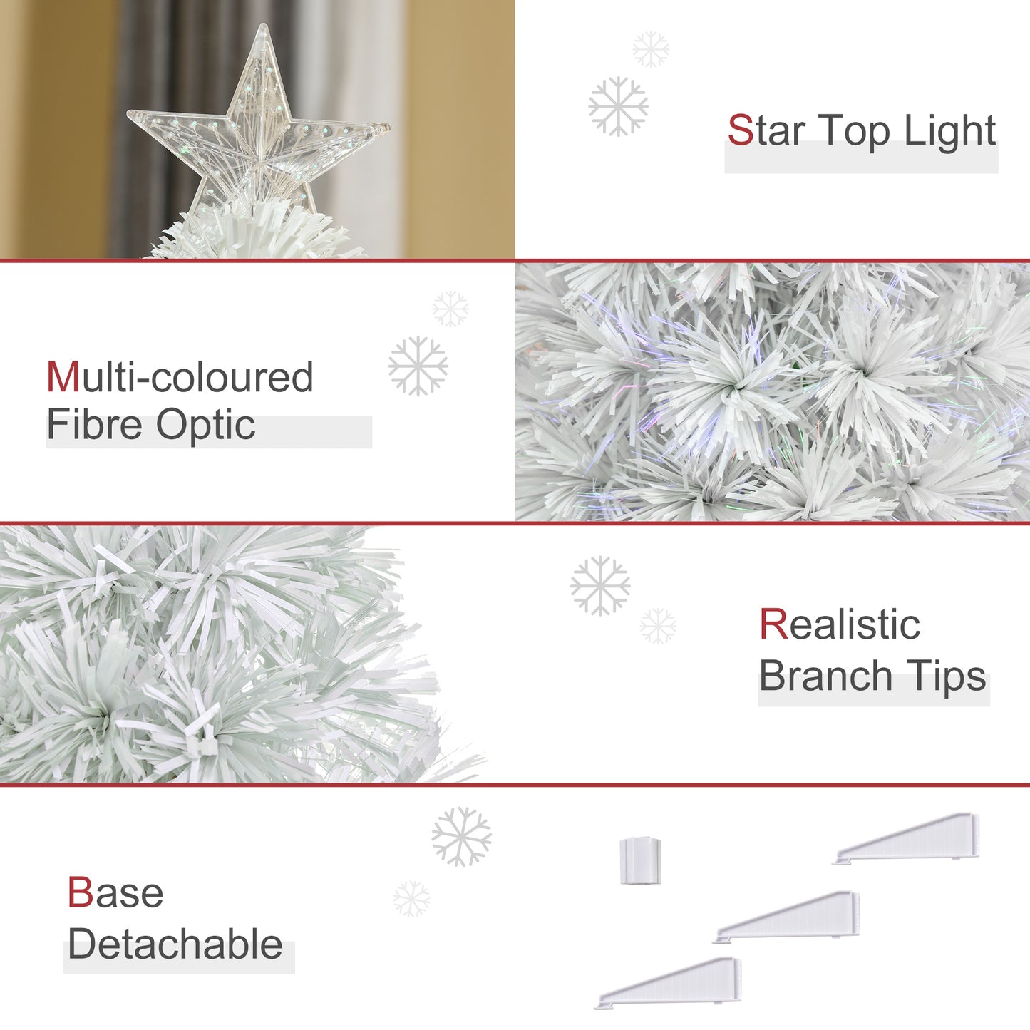 HOMCOM 2.5FT Prelit Artificial Tabletop Christmas Tree with Fibre Optics Holiday Home Xmas Decoration for Table and Desk, White