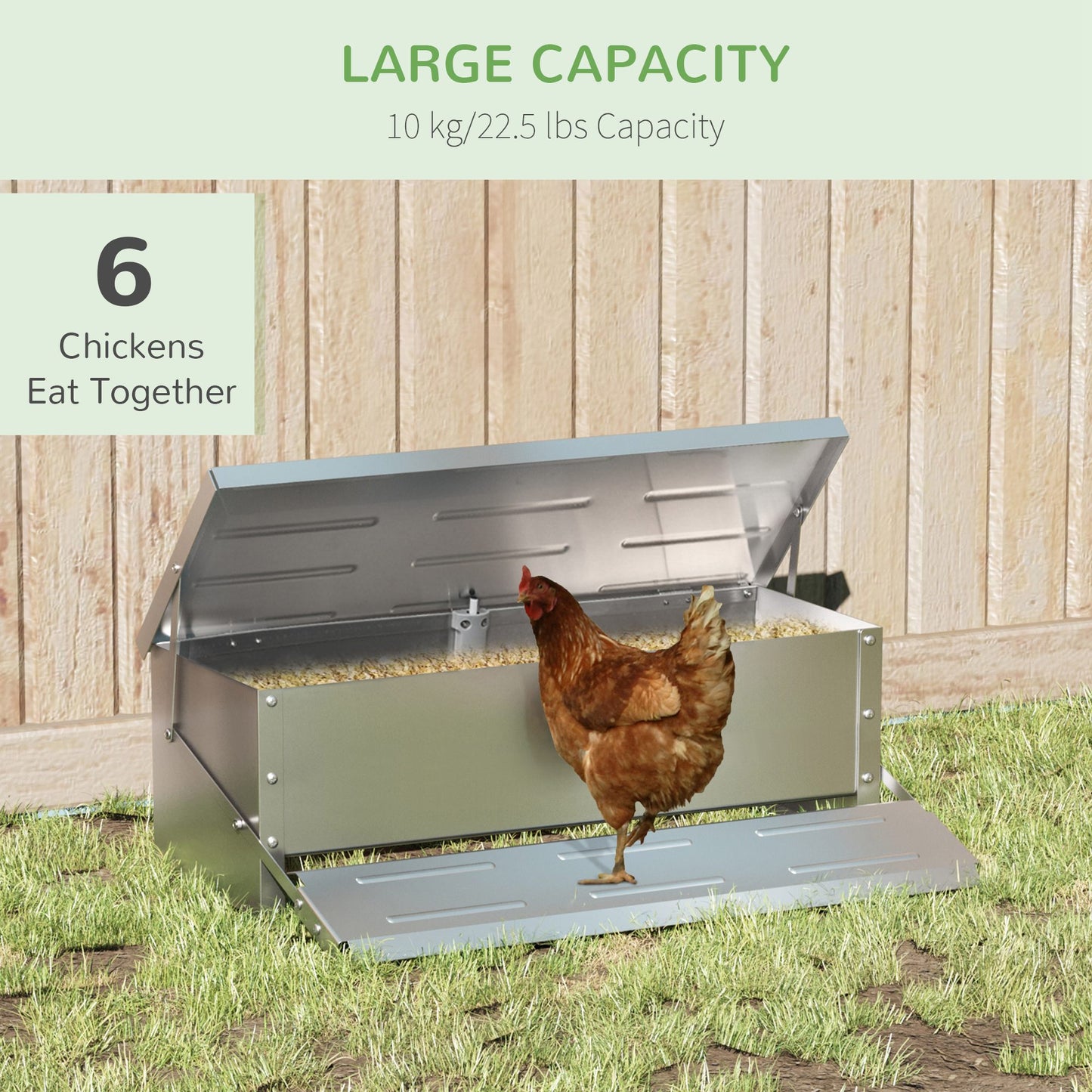 PawHut 10kg Automatic Chicken Feeder, Poultry Feeder with Self Opening Treadle, Lid, Silver